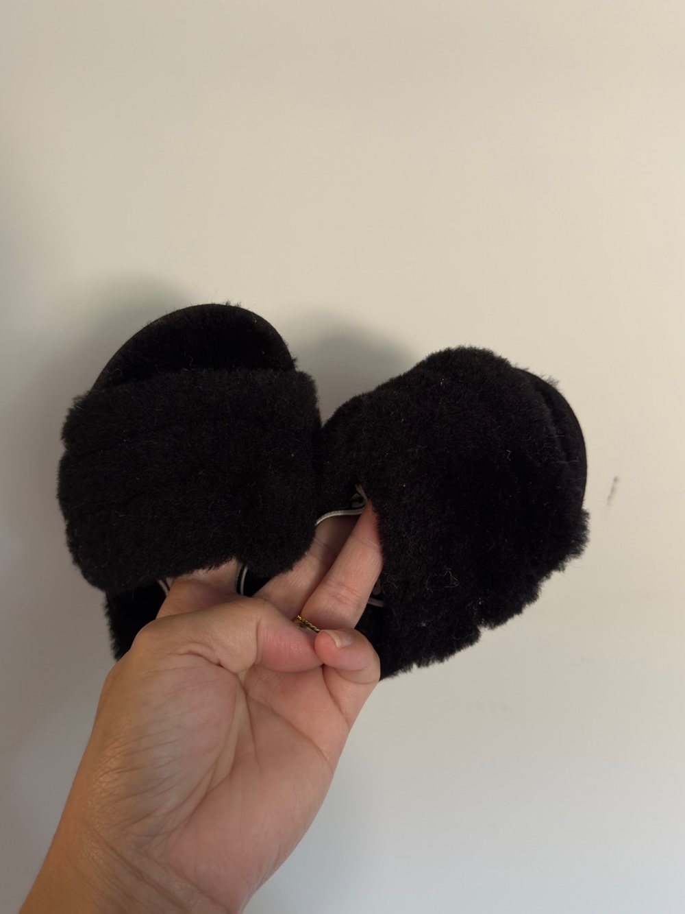 UGG Kids Black Plush Slide Sandals